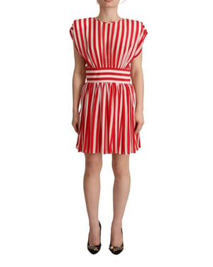 Vestido Mini A-line de Seda con Rayas Rojas y Blancas para Mujer de Dolce & Gabbana