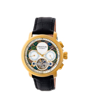 Reloj automático Heritor Aura para hombre con correa de cuero semiesqueleto