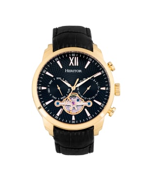 Reloj automático Heritor Arthur semiesqueleto con correa de cuero y día/fecha