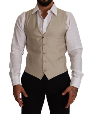 Chaleco Slim Fit de Algodón y Seda Beige para Hombre de Dolce & Gabbana