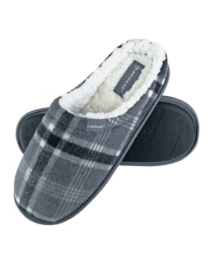 Dunlop - Hombre cálido forro polar Slip on Mule cuadros a cuadros Zapatillas de casa
