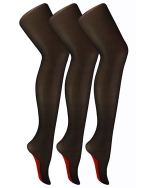 Sock Snob - Mallas con Costura Vintage para Mujer | Multipack de 3 Pares | Mallas Ultra Brillantes hasta la Rodilla de 40 Denier con Línea en la Espalda - Negro / Rojo