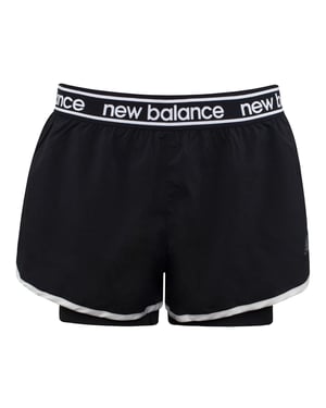 New Balance logo Black Stretch cintura para mujer Incentuado 2in1 pantalones cortos WS01177 BK