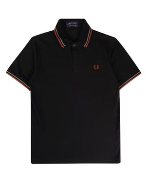 Polo negro con ribetes gemelos en verde y marrón de Fred Perry