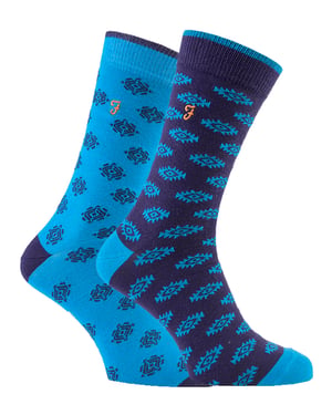 Farah - 2 Pares de Calcetines Formales de Lujo para Hombre de Algodón Rico Retro con Patrones Divertidos - FVS010PUR