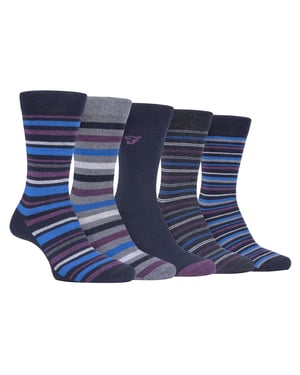 Farah - Pack de 5 calcetines de algodón para hombre de rayas finas, transpirables y de corte clásico - FCS271NVYPUR (Rayas)