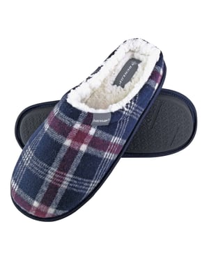 Dunlop - Hombre cálido forro polar Slip on Mule cuadros a cuadros Zapatillas de casa