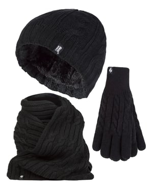 Set de Guantes y Bufanda de Punto para Mujer - Negro