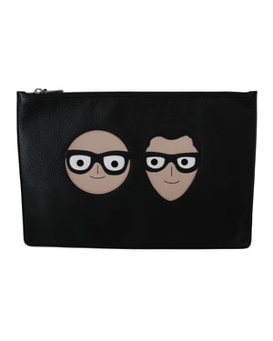 Bolso de Mano Documento de Cuero Negro Dolce & Gabbana