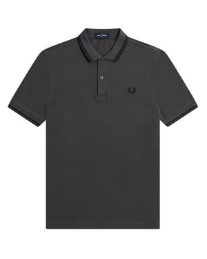 Polo gris con cuello con ribetes gemelos en negro de Fred Perry