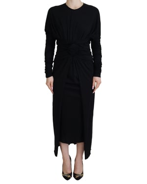 Vestido Midi Ajustado Negro de Lana con Capa para Mujer de Dolce & Gabbana