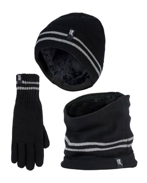 Juego de gorro, braga para el cuello y guantes Hi Vis | Calentadores | Ropa de trabajo reflectante para climas extremadamente fríos - Negro