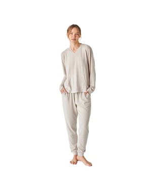 Pijama manga larga de punto suave cuello pico JJB5 mujer