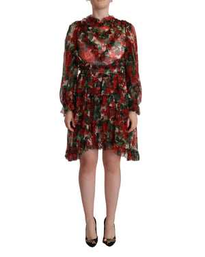 Vestido Maxi Largo de Seta Multicolor Rojo con Flores para Mujer de Dolce & Gabbana