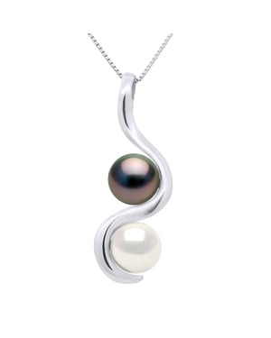 Tú y yo colgante Tahitian Tahitian Cultured Pearls and Freshwater 8-9 mm de oro blanco Ronda