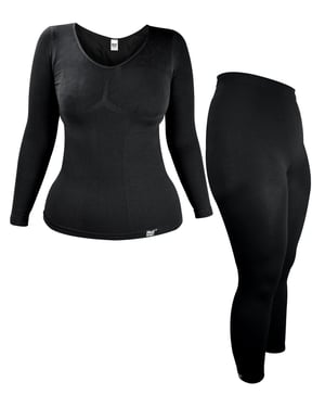 Conjunto de Ropa Interior Térmica para Mujer | Calentadores | Extra Caliente Invierno Top de Manga Larga & Pantalones Largos - Negro