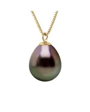 Collar Pearl Tahiti Cultured Tahiti 9-10 mm Cadena de oro blanco de pera