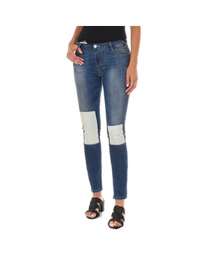 Pantalon Tejano Largo efecto gastado con bajos de corte estrecho 10DB50350 mujer
