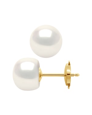 Pendientes Pearas cultivadas Agua dulce 9-10 mm Sistema de seguridad negra Oro amarillo