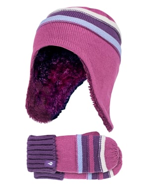 Heat Holders - Conjunto de gorro y manoplas de invierno para niña - Rojo Violeta
