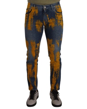 Jeans de mezclilla ajustados para hombre en algodón teñido azul y amarillo de Dolce & Gabbana