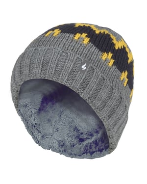 Heat Holders - Gorro de punto grueso y suave con pompones para niños - Pebble Melange/Gold/Navy