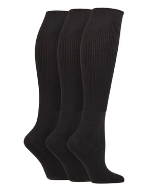 Calcetines Diabéticos hasta la Rodilla | IOMI | Pack de 3 Calcetines de Bambú No Elásticos para Pies Hinchados | Calcetines Largos Extra Anchos No Elásticos - Negro