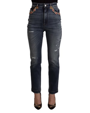 Pantalones de mezclilla azul con cristales adornados de Dolce & Gabbana para mujer