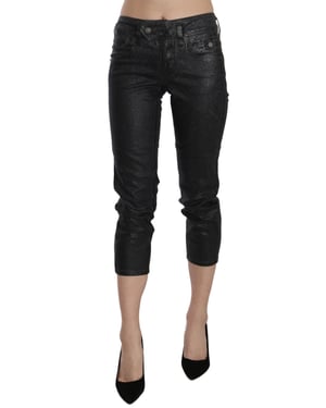 Pantalones de mezclilla recortados de mujer John Galliano, negro lavado, de cintura media y pierna ajustada.