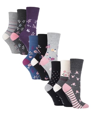 Paquete múltiple de 9 pares de calcetines no elásticos de algodón para mujer - Floral 3