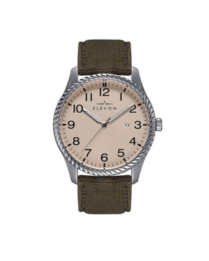 Reloj Elevon Crosswind con correa de cuero superpuesta en lona y fecha