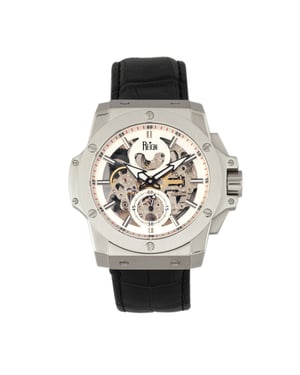 Reloj automático Reign Commodus con correa de cuero y esqueleto