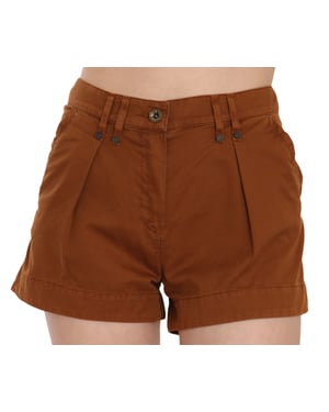 PLEIN SUD Pantalones Cortos de Mezclilla de Algodón Marrón a Media Cintura