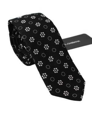 Corbata Clásica con Estampado Floral en 100% Seda Negra Dolce & Gabbana