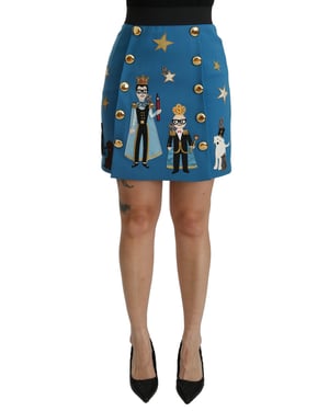 Falda corta de lana azul con adornos de talle alto de Dolce & Gabbana