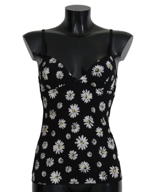 Vestido de Lencería Chemisier con Estampado de Margarita Negra Dolce & Gabbana