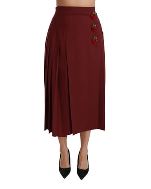 Falda Maxi de Lana Plisada de Cintura Alta Roja de Dolce & Gabbana
