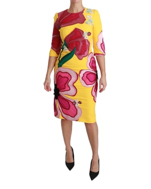 Vestido ajustado sin mangas de cristal floral amarillo de Dolce & Gabbana