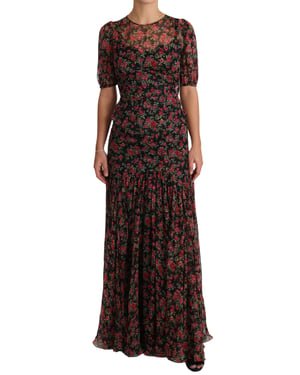 Vestido de línea A Dolce & Gabbana con rosas florales negras