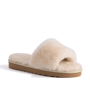 Aus Wooli Australia Pantuflas deslizantes de piel de oveja para mujer