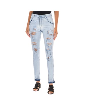 Pantalon Tejano Largo efecto gastado y roto 10DBF0803 mujer