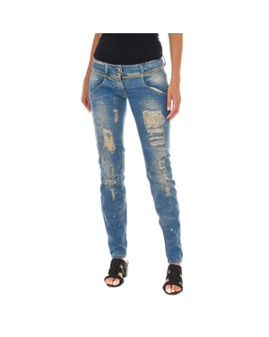 Pantalon Tejano Largo efecto gastado y roto 10DB50128 mujer