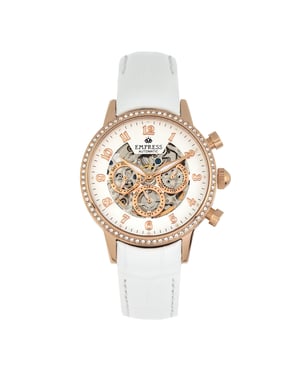 Reloj Automático de Esqueleto con Dial Emperatriz Beatriz, Correa de Cuero con Día/Fecha