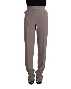 Pantalones largos ajustados de seda marrón de talle alto para mujer Armani