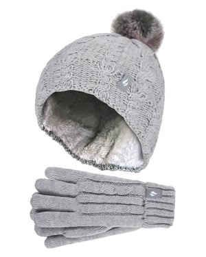 Heat Holders - Set de gorro y guantes para niña - Gorro con puño vuelto y guantes de punto estilo cable - Frost Grey Melange