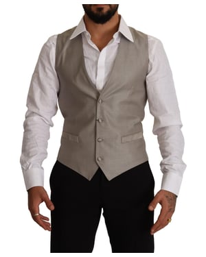 Chaleco de lana beige de un solo botón para hombre de Dolce & Gabbana
