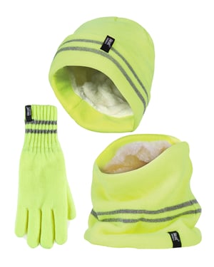 Conjunto de gorro, calentador de cuello y guantes Hi Vis | Calentadores | Ropa de trabajo reflectante para climas extremadamente fríos - Amarillo