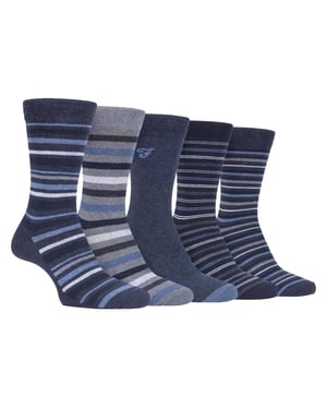 Farah - Paquete de 5 calcetines de algodón para hombre, finos, transpirables, de rayas, de corte clásico y suaves - FCS271DENTEL (Rayas)