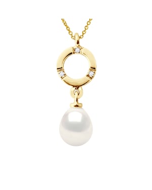 Colgante de diamantes 0.010 CTS Cultado Pearl Agua dulce 7-8 mm PERA BLANCA ORO BLANCO