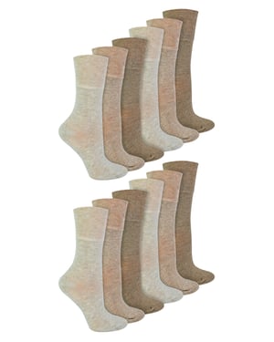 IOMI - Paquete múltiple de 12 pares de calcetines diabéticos de bambú para mujer - Beige
